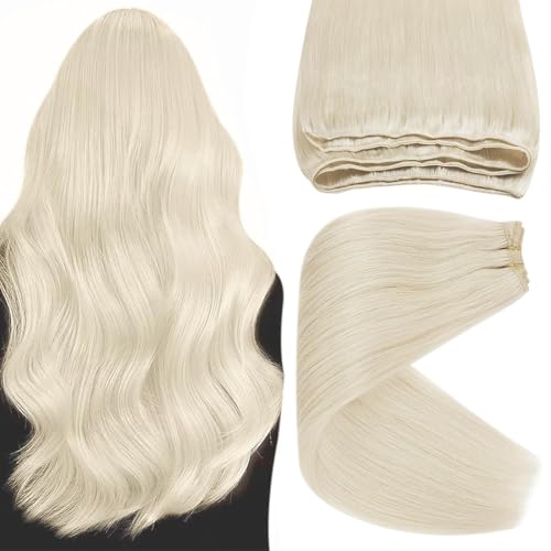 Sunny Blonde Weft Hair Extensions Human Hair Platinum Blonde Sew in Hair Extensions Real Human Hair Blonde Sew in Human Hair Straight Real Hair Weft Extensions Sew in 24inch 100G