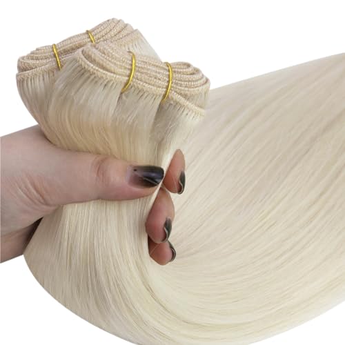 Sunny Blonde Weft Hair Extensions Human Hair Platinum Blonde Sew in Hair Extensions Real Human Hair Blonde Sew in Human Hair Straight Real Hair Weft Extensions Sew in 24inch 100G - Image 8