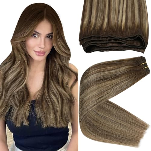 Sunny 18 Inch Dark Brown Ombre Caramel Blonde Balayage Sew-in Human Hair Weft Extensions 100g