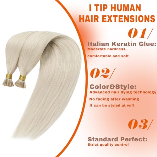Sunny Itip Human Hair Extensions 20inch I Tip Hair Extensions Human Hair Platinum Blonde Cold Fusion I Tip Hair Extensions Blonde Itip Hair Extensions Real Human Hair 50s 50g - Image 3