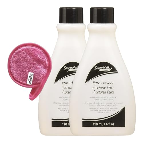 Super Nail Polish Remover 4 fl oz - Pure Acetone Nail Polish Remover with Moofin Makeup Cleansing Cloth - Fast & Effective Formula, Versatile Nail & Beauty Care, Quick Nail Polish Remover (Pack of 2)