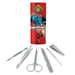 Superman & Supergirl Stainless Steel 10-Piece Manicure Pedicure Travel Grooming Kit