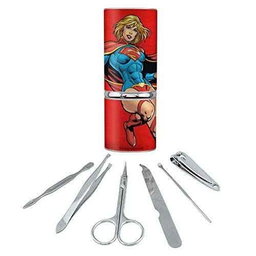 Superman & Supergirl Stainless Steel 10-Piece Manicure Pedicure Travel Grooming Kit
