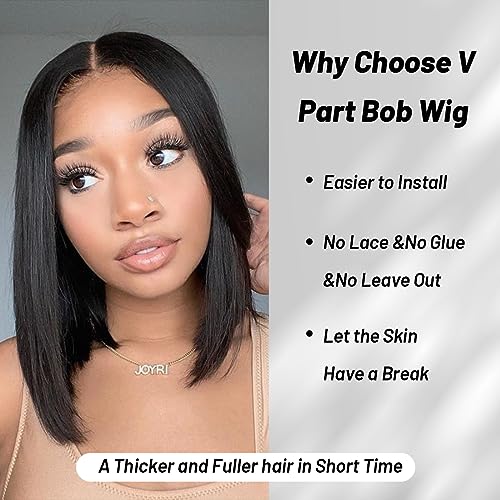 SUPERNOVA V Part Bob Wig Human Hair Upgrade U Part Wig No Leave Out No Sew in V Part Half Wigs Clip In No Lace Glueless Straight Bob Wig For Women 10 Inch - Image 3