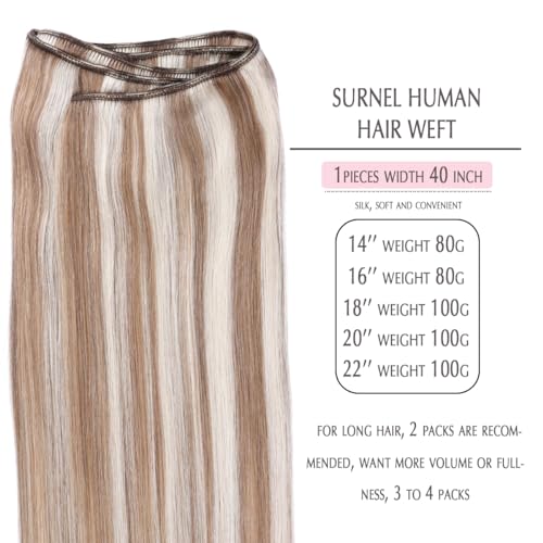 SURNEL Human Hair Weft Extensions 14 inch Double Weft Sew in Hair Extensions Weave Human Hair Color 8P60 Highlighted Hair Bundles 80G(#8P60,14) - Image 2