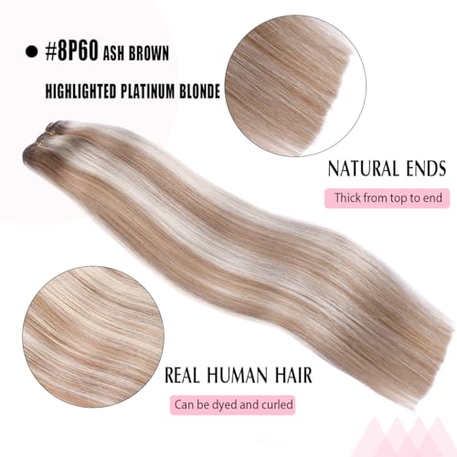 SURNEL Human Hair Weft Extensions 14 inch Double Weft Sew in Hair Extensions Weave Human Hair Color 8P60 Highlighted Hair Bundles 80G(#8P60,14) - Image 4