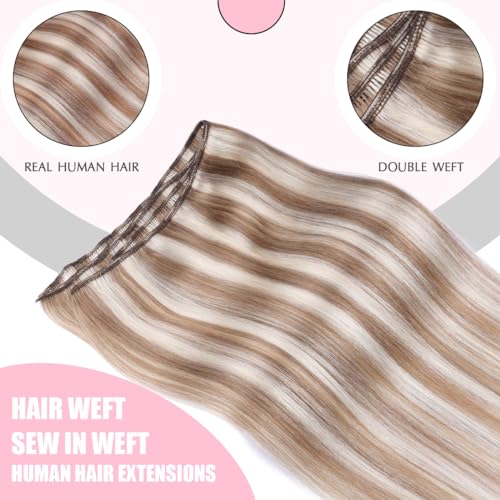 SURNEL Human Hair Weft Extensions 14 inch Double Weft Sew in Hair Extensions Weave Human Hair Color 8P60 Highlighted Hair Bundles 80G(#8P60,14) - Image 3