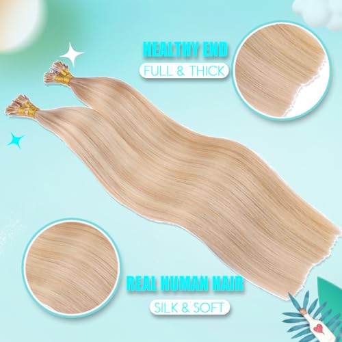 SURNEL I Tip Hair Extensions Human Hair #27P613 Caramel Blonde Highlighted Bleach Blonde Hair Extensions Real Human Hair Itip Hair Extensions Cold Fusion 18inch 50g/50s(I#27P613-18) - Image 3
