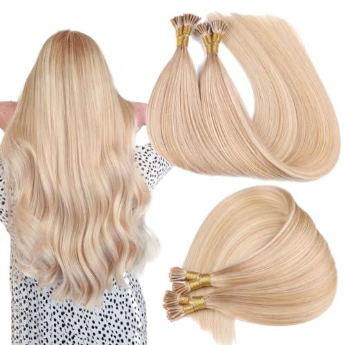 SURNEL I Tip Hair Extensions Human Hair #27P613 Caramel Blonde Highlighted Bleach Blonde Hair Extensions Real Human Hair Itip Hair Extensions Cold Fusion 18inch 50g/50s(I#27P613-18)