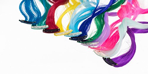 SWACC 22 Pcs Colored Party Highlights Clip on in Hair Extensions Multi-Colors Hair Streak Synthetic Hairpieces (11 Colors 22 Pcs in Set -Curly Wavy) - Image 2
