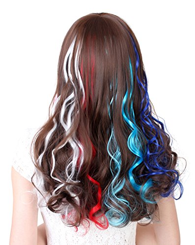 SWACC 22 Pcs Colored Party Highlights Clip on in Hair Extensions Multi-Colors Hair Streak Synthetic Hairpieces (11 Colors 22 Pcs in Set -Curly Wavy) - Image 6