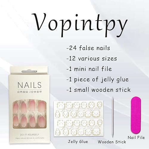 Sweet Pink Gradient Medium Oval Glossy Reusable Press on Nails Set - Image 5