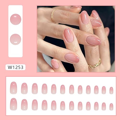 Sweet Pink Gradient Medium Oval Glossy Reusable Press on Nails Set - Image 2