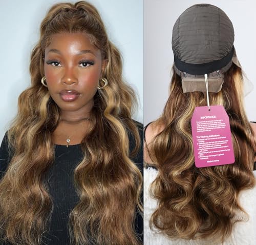 SWEETGIRL 24 Inch Honey Blonde Ombre Body Wave Lace Front Wig 13x6 180 Density - Image 3