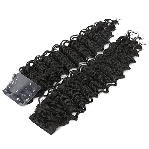 Synthetic Curly Clip in Hair Extensions Double Weft Full Head Deep Wave Hair Pieces Heat Resistance Thick Deep Wave Clip In 7 Pieces(24" Deep Wave, 1B Natural Black) - Image 4