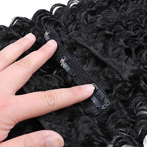 Synthetic Curly Clip in Hair Extensions Double Weft Full Head Deep Wave Hair Pieces Heat Resistance Thick Deep Wave Clip In 7 Pieces(24" Deep Wave, 1B Natural Black) - Image 3