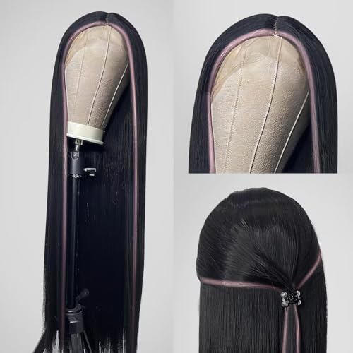 Synthetic Lace Front Wig Straight Hair Glueless Lace Wigs Synthetic Long Natural Wig Heat Resistant Fiber Highlight Pink Wigs for Black Women 40 Inch - Image 3