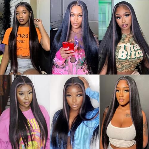 Synthetic Lace Front Wig Straight Hair Glueless Lace Wigs Synthetic Long Natural Wig Heat Resistant Fiber Highlight Pink Wigs for Black Women 40 Inch - Image 5