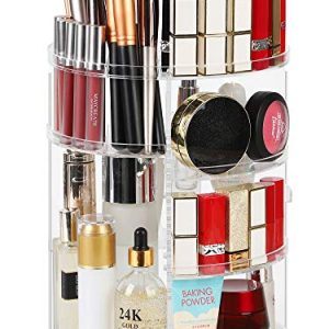 Syntus 360 Rotating Makeup Organizer, Adjustable Bathroom Makeup Spinning Storage Holder, Large Capacity Carousel Cosmetics Display Cases for Vanity, Skincare, Countertop Organization, Clear