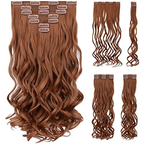SYXLCYGG Brown Hair Extensions Clip Hair Extension Synthetic 18" Curly Cheap Hair Piece Women Natural Fluffy&Not Tangled