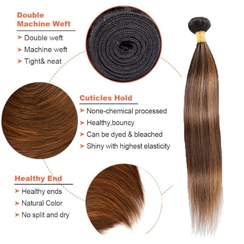 T1B/P430 Human Hair Bundles Honey Blonde Bundles 8A Brazilian Virgin Brown Human Hair 3 Bundles 14 16 18 Inch T1B/P430 Highlight Bundles Black to Brown and Blonde Straight Bundles - Image 3