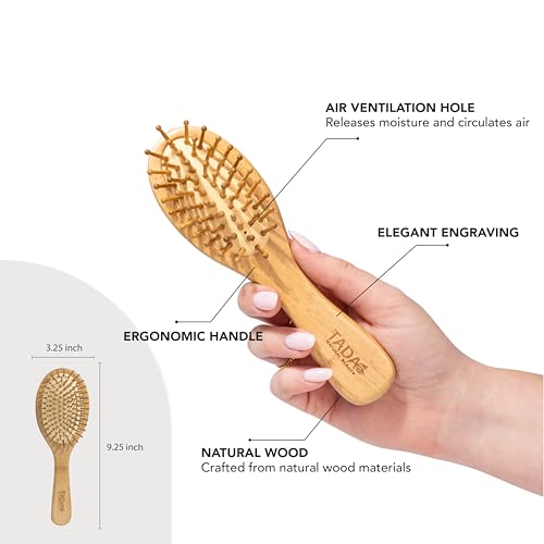 Tada Natural Beauty Bamboo Hair Brush l Wooden Comb l Bamboo Brushes for Wet Dry Curly Thick Straight Hair l Detangling Hairbrush for Women, Men, and Kids (Mini Wood Brush) - Image 5
