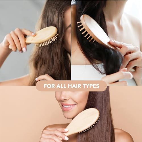 Tada Natural Beauty Bamboo Hair Brush l Wooden Comb l Bamboo Brushes for Wet Dry Curly Thick Straight Hair l Detangling Hairbrush for Women, Men, and Kids (Mini Wood Brush) - Image 6