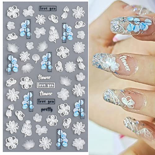 TailaiMei 4 Sheets Flower Nail Art Stickers 5D Exquisite Embossed Nail Decals, Self-Adhesive Carving Design Daisy Rose Nail Decoration for Women DIY - Image 4