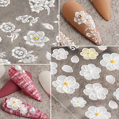 TailaiMei 4 Sheets Flower Nail Art Stickers 5D Exquisite Embossed Nail Decals, Self-Adhesive Carving Design Daisy Rose Nail Decoration for Women DIY - Image 8