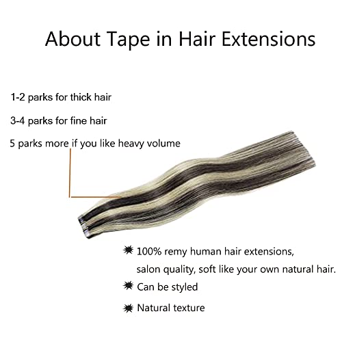 Tape in Hair Extensions Human Hair 16 inch 30g 20 pcs/pack Dark Brown to Blonde Natural Weft Tape on Real Hair Extensions Silky Straight Highlight Seamless Glue in Brazilian Human Hair Extensions - Image 2