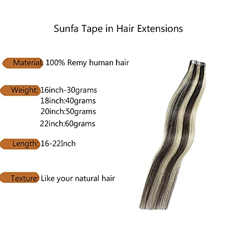 Tape in Hair Extensions Human Hair 16 inch 30g 20 pcs/pack Dark Brown to Blonde Natural Weft Tape on Real Hair Extensions Silky Straight Highlight Seamless Glue in Brazilian Human Hair Extensions - Image 4