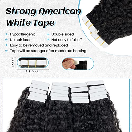 Tape ins for Black Women Human Hair 24” Kinky Straight Tape in Hair Extensions Human Hair Black Women Hand Tied Weft Hair Extensions Human Hair Tape in Hair Extensions Real Human Hair Kinky Tape ins - Image 2
