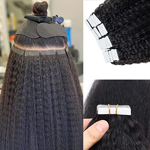 Tape ins for Black Women Human Hair 24” Kinky Straight Tape in Hair Extensions Human Hair Black Women Hand Tied Weft Hair Extensions Human Hair Tape in Hair Extensions Real Human Hair Kinky Tape ins