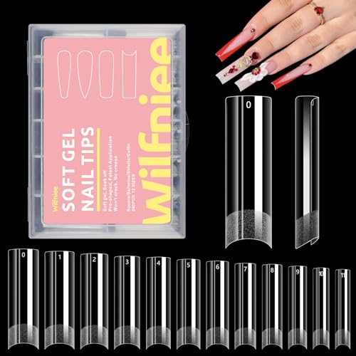 Tapered Square Nail Tips No C Curve, XL Half Cover Nail Tips for Acrylic Nails Professional 12 Sizes Straight Flat Pre Shaped Half Matte Clear Nail Tips for Nail Extension DIY Salon with Box