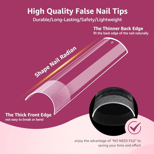 Tapered Square Nail Tips No C Curve, XL Half Cover Nail Tips for Acrylic Nails Professional 12 Sizes Straight Flat Pre Shaped Half Matte Clear Nail Tips for Nail Extension DIY Salon with Box - Image 3