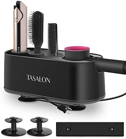TASALON Black 3-in-1 Hair Dryer Holder and Organizer Mount for Wall or Countertop