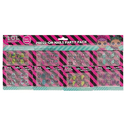 Taste Beauty LOL Surprise Faux-Nail Party Set for Kids, Tear-and-Share Nail Set, 80 Faux Nails