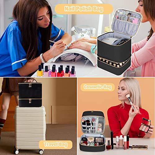 TDIFFUN Nail Polish Organizer and Nail Dryer Case, Double-Layer Nail Polish Storage Holds 30 Bottles (15ml/0.5 fl.oz) and 1 Led Nail Lamp, Travel Carrying Case for Nail Polish Kit Set (Canvas Black) - Image 6