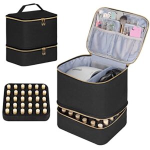 TDIFFUN Nail Polish Organizer and Nail Dryer Case, Double-Layer Nail Polish Storage Holds 30 Bottles (15ml/0.5 fl.oz) and 1 Led Nail Lamp, Travel Carrying Case for Nail Polish Kit Set (Canvas Black)
