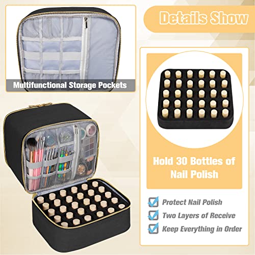 TDIFFUN Nail Polish Organizer and Nail Dryer Case, Double-Layer Nail Polish Storage Holds 30 Bottles (15ml/0.5 fl.oz) and 1 Led Nail Lamp, Travel Carrying Case for Nail Polish Kit Set (Canvas Black) - Image 4