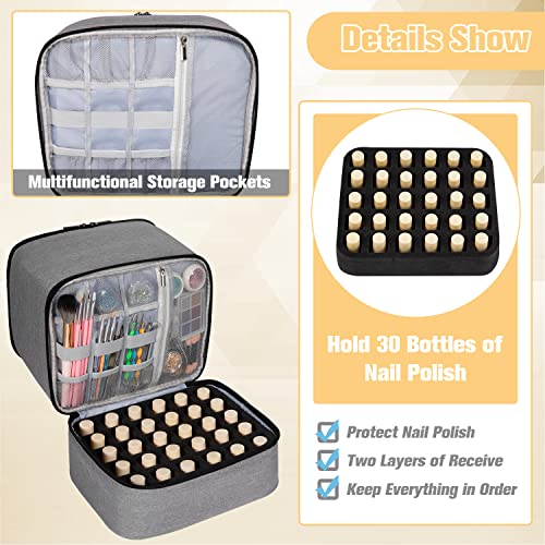 TDIFFUN Nail Polish Organizer and Nail Dryer Case, Double-Layer Storage Holds 30 Bottles (15ml/0.5 fl.oz) and 1 Led Nail Lamp, Travel Carrying Case for Nail Polish Kit Set (Grey) - Image 4