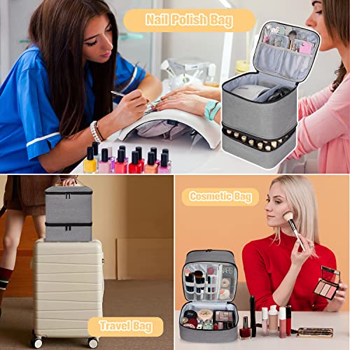 TDIFFUN Nail Polish Organizer and Nail Dryer Case, Double-Layer Storage Holds 30 Bottles (15ml/0.5 fl.oz) and 1 Led Nail Lamp, Travel Carrying Case for Nail Polish Kit Set (Grey) - Image 6