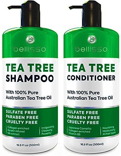 16 oz Tea Tree Oil Shampoo Conditioner Set for Itchy Scalp Sulfate Paraben Free