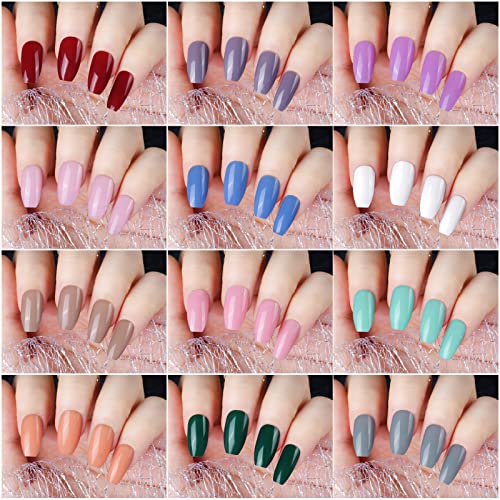 Teenitor Medium Coffin Press On Nails, 12 Color Press On Coffin Nails Set, 288pcs Glossy Press On Nails Coffin Glue On Nails Medium Length, Press On Nails with Glue - Image 2