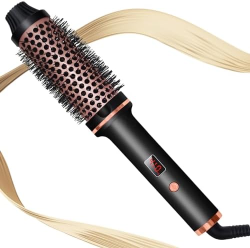 Thermal Brush,1.5 Inch Curling Iron Brush Thermal Brush,10 Temps LCD Display Up to 410°F 1.5 in Curling Brush Curling Iron Heated Curling Brush (Black Gold)
