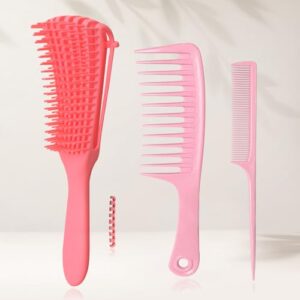 Tinashe Detangling Hair Brush Set,Detangler Brush for Curly Hair,Detangler Brush with Wide Tooth Brush, Rat Tail Comb for Parting,Detangling Brush for Natural Curly Dry Thick Straight Long Hair