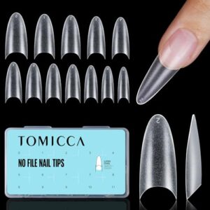 TOMICCA 360pcs Long Oval Matte Soft Gel Nail Tips Half Cover False Nails 15 Sizes