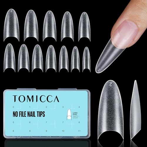 TOMICCA 360pcs Long Oval Matte Soft Gel Nail Tips Half Cover False Nails 15 Sizes