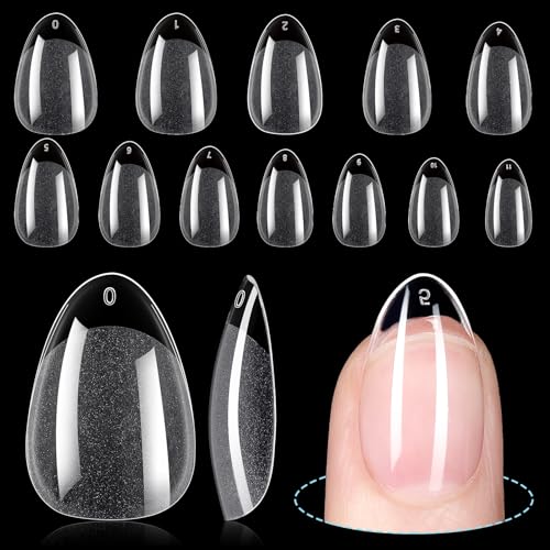 TOMICCA Short Almond Nail Tips, 360Pcs Half Matte Soft Gel x Nail, 12 Sizes Press on Acrylic Nail Tips, Full Cover Pre Shaped Fake Nails for Beginner and Professional DIY Nail Salon