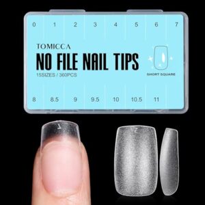 TOMICCA Short Square Nail Tips, 360Pcs Soft Tips, 15 Sizes Double-sided Matte Full Cover Gel False for Extensions and Professional DIY Nail Salon
